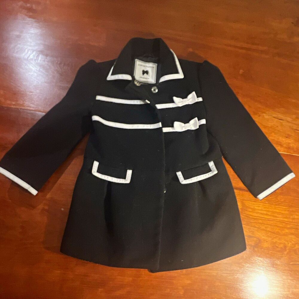 Janie and Jack Girls 3-4T Black/White Bow Button Lined Mid-Length Coat Holiday